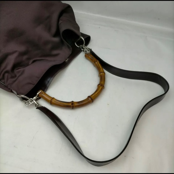 Gucci Bamboo Handle 2way Shoulder bag /Dark Brown/ Nylon hobo - Picture 7 of 14